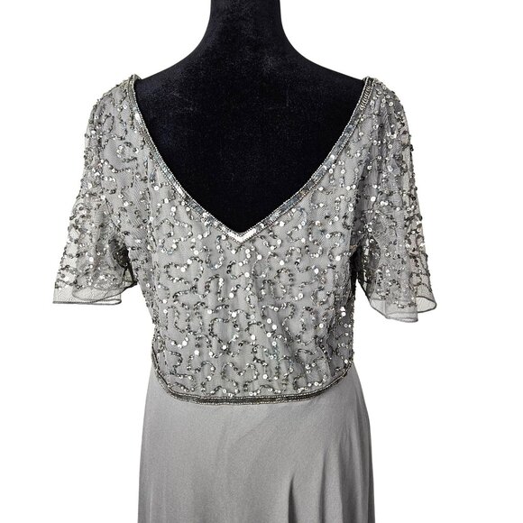 JKara Womens Beaded Flutter Sleeve Maxi Gown Gray Size 8 Elegant Evening Dress - Picture 8 of 9